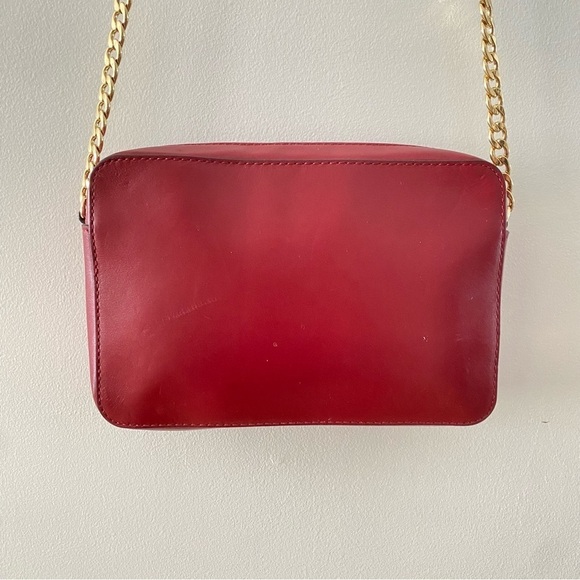 MICHAEL KORS Wine Red Jet Set East West Travel Grid Crossbody Bag Chain Strap - Picture 6 of 13